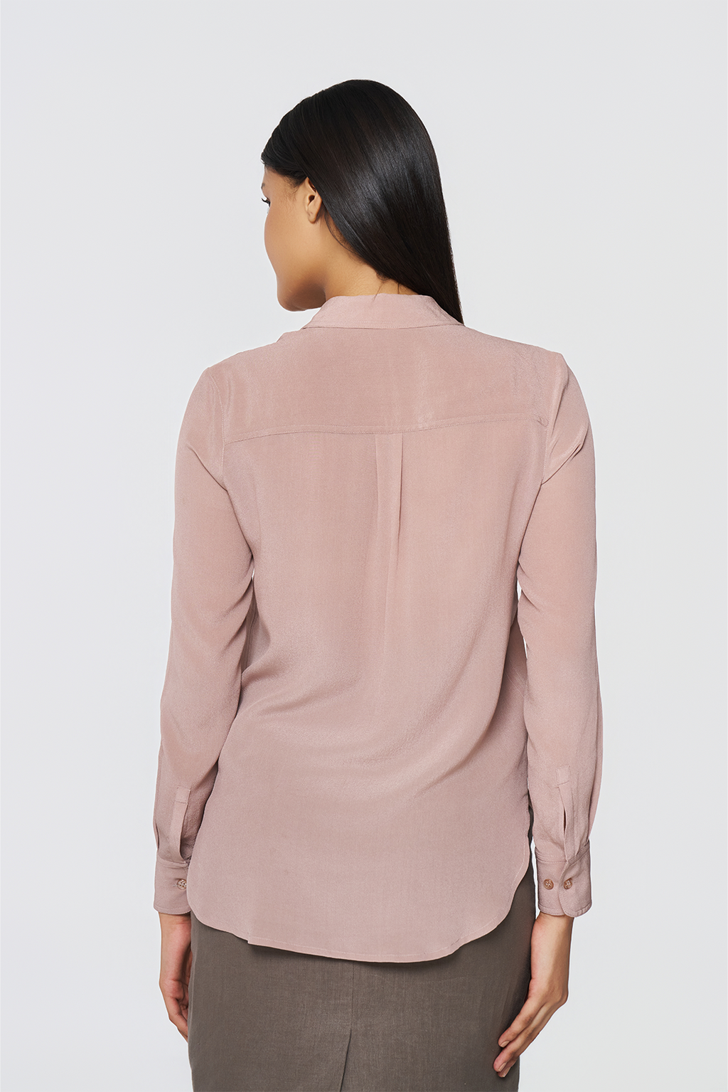 Blush Brown Long-Sleeve Button-Down Blouse