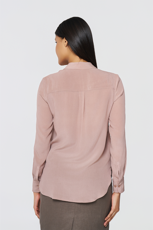 Blush Brown Long-Sleeve Button-Down Blouse