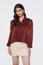 Maroon Long-Sleeve Button-Down Blouse