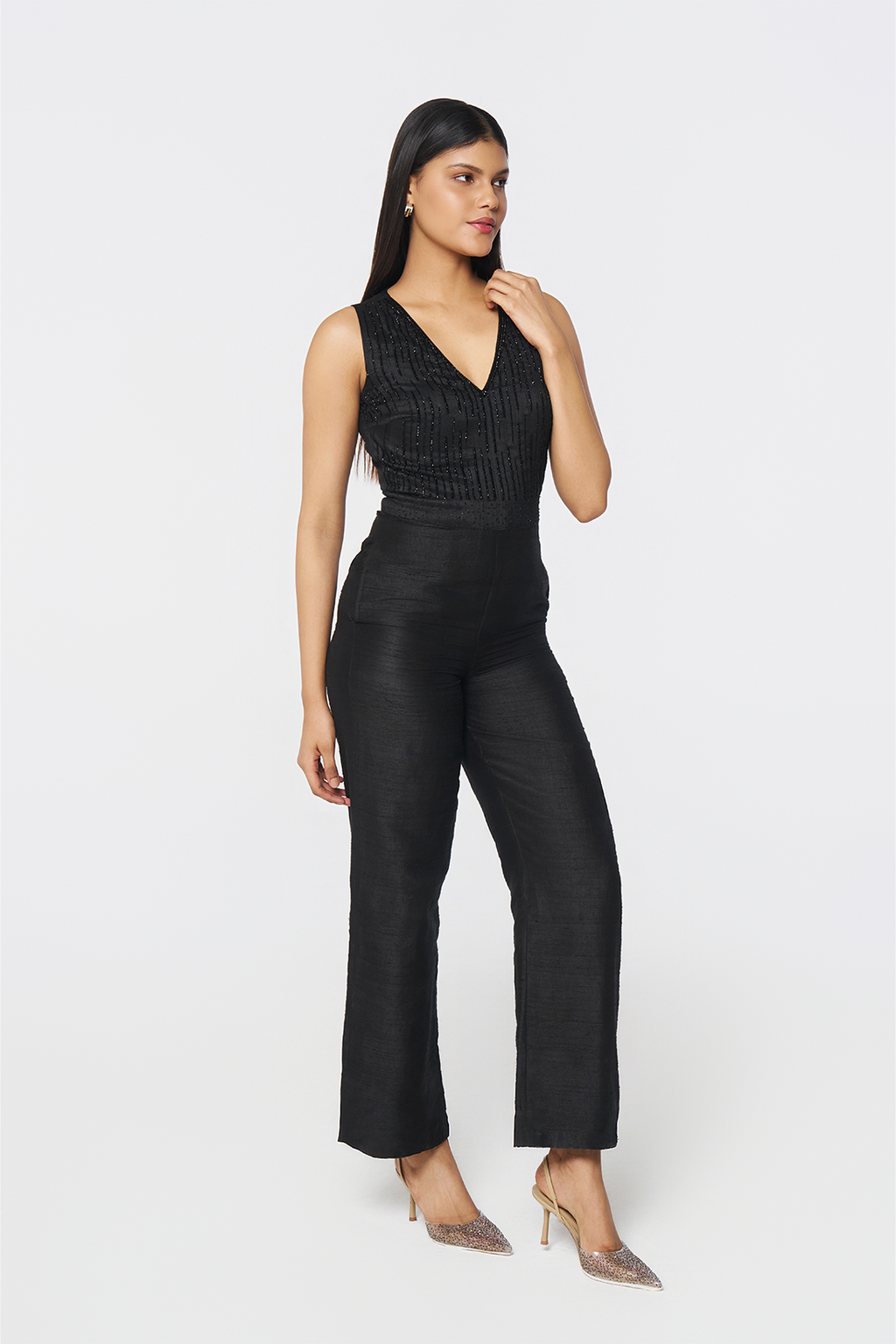 Onyx Radiance Raw Silk Jumpsuit