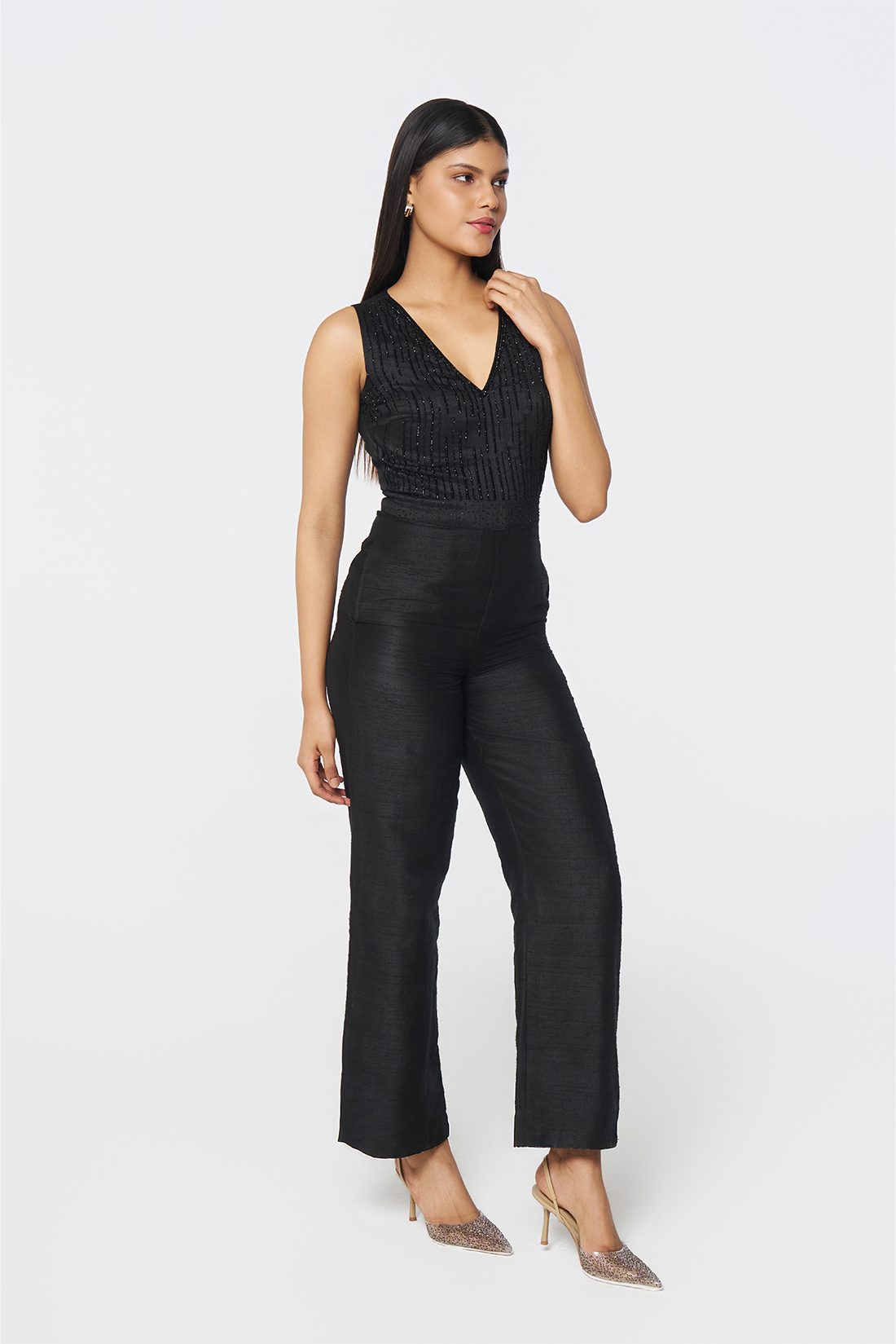 Onyx Radiance Raw Silk Jumpsuit
