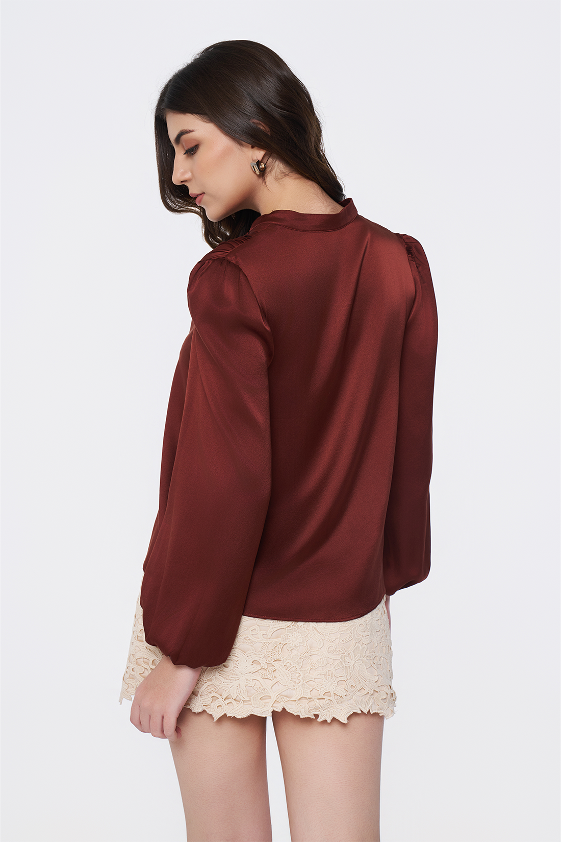 Maroon Long-Sleeve Button-Down Blouse