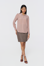 Blush Brown Long-Sleeve Button-Down Blouse
