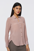 Blush Brown Long-Sleeve Button-Down Blouse
