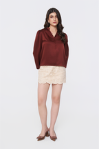 Maroon Long-Sleeve Button-Down Blouse