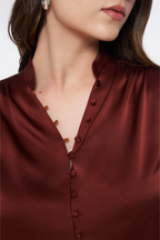 Maroon Long-Sleeve Button-Down Blouse