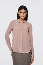 Blush Brown Long-Sleeve Button-Down Blouse