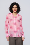 Pink Printed Long-Sleeve Button-Down Blouse
