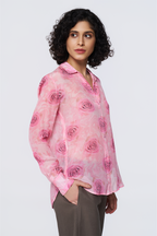 Pink Printed Long-Sleeve Button-Down Blouse
