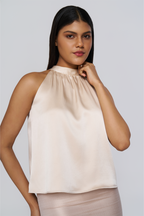 Champagne Lustre Halter Neck Top