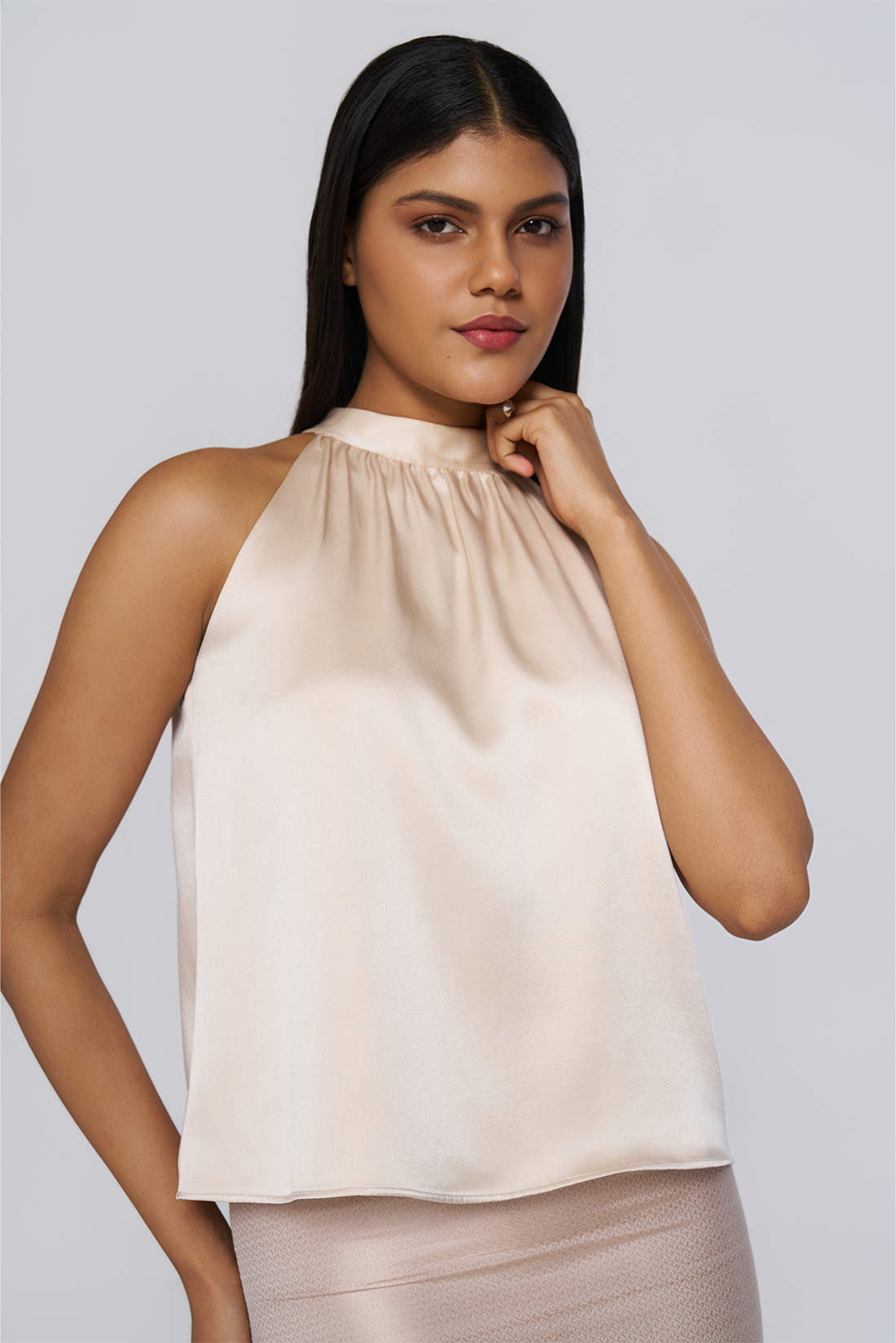 Champagne Lustre Halter Neck Top