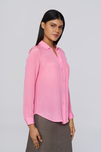 Pink Long-Sleeve Button-Down Blouse