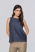 Navy Sleeveless Boat Neck Top