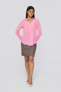 Pink Long-Sleeve Button-Down Blouse