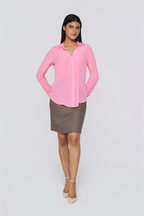 Pink Long-Sleeve Button-Down Blouse