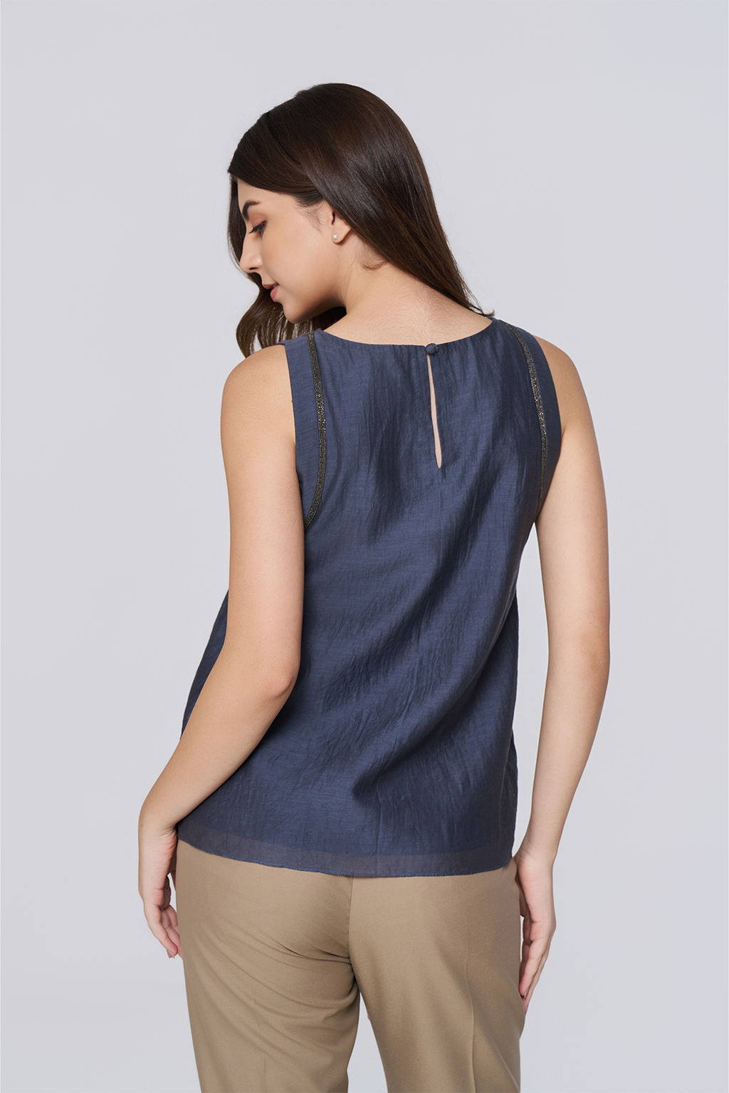 Navy Sleeveless Boat Neck Top