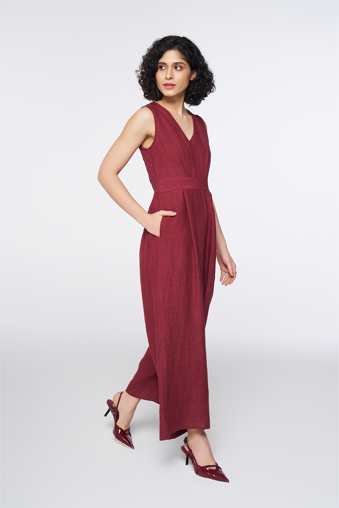 Crimson Clay Linen Jumpsuit