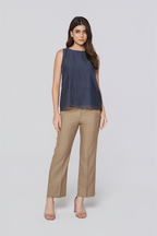 Navy Sleeveless Boat Neck Top