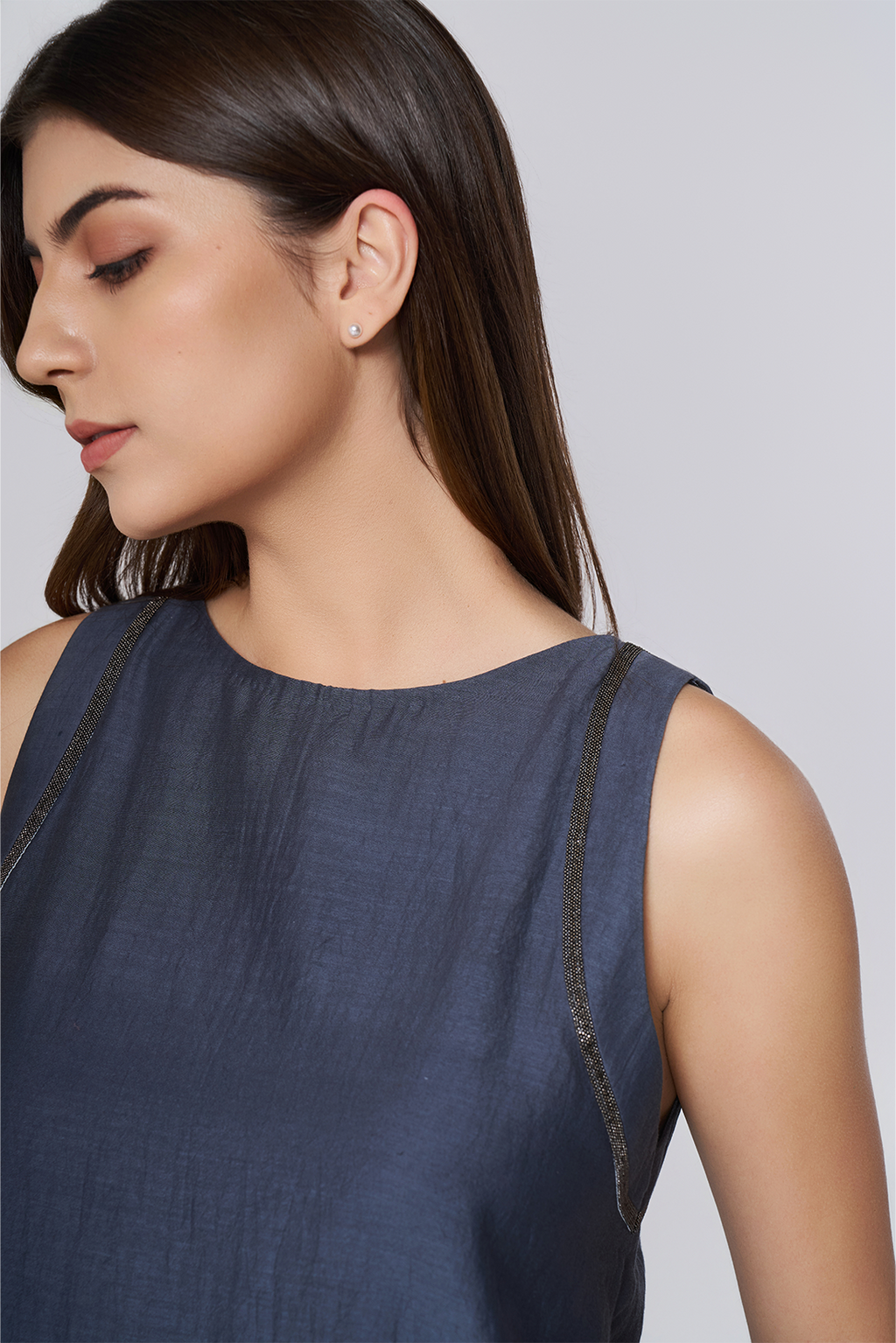 Navy Sleeveless Boat Neck Top