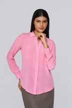 Pink Long-Sleeve Button-Down Blouse