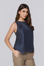 Navy Sleeveless Boat Neck Top