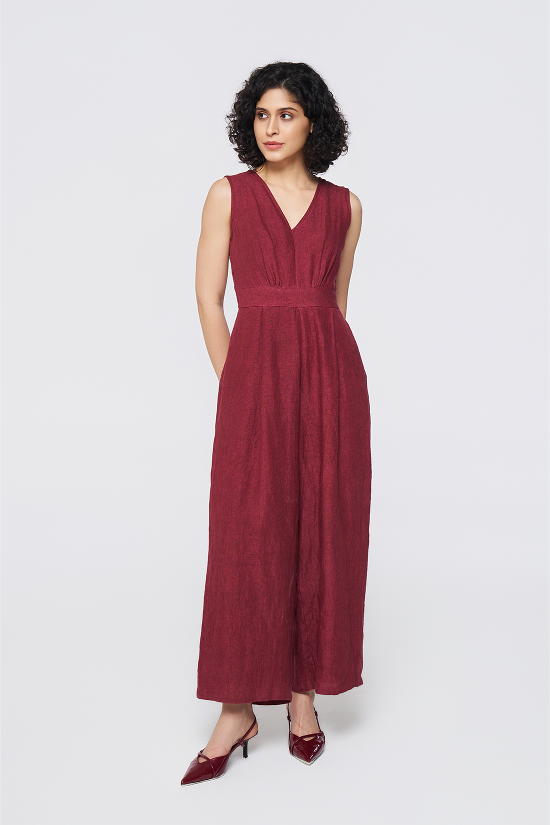 Crimson Clay Linen Jumpsuit