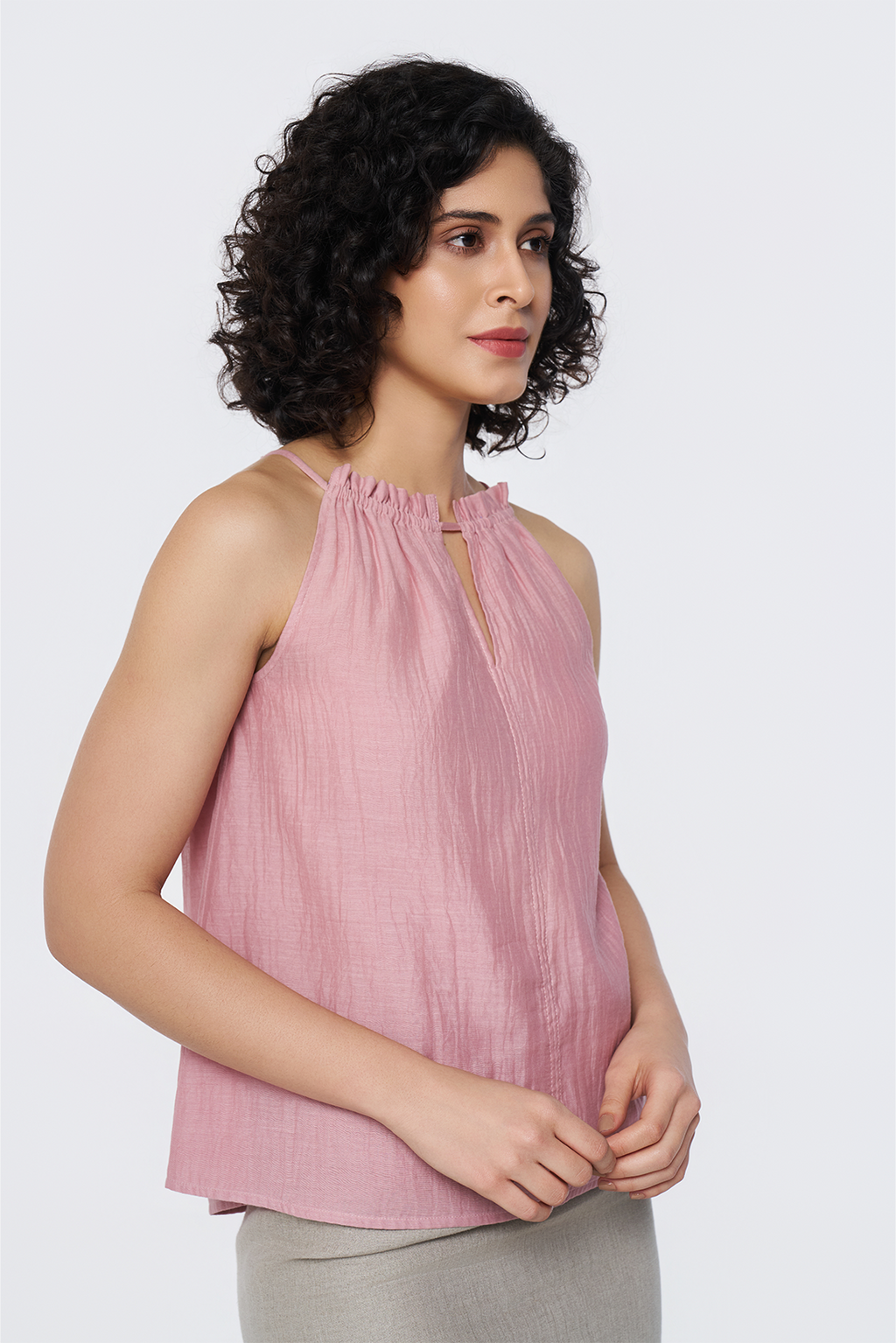 Dusty Rose Silk Halter Neck Top