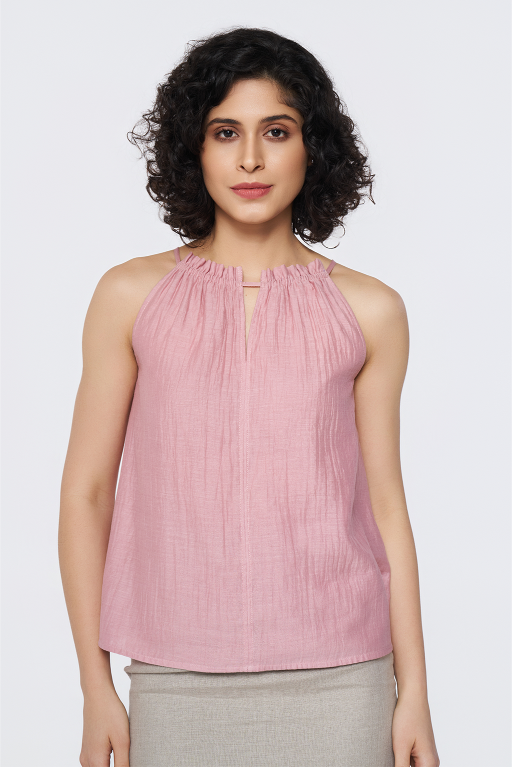 Dusty Rose Silk Halter Neck Top