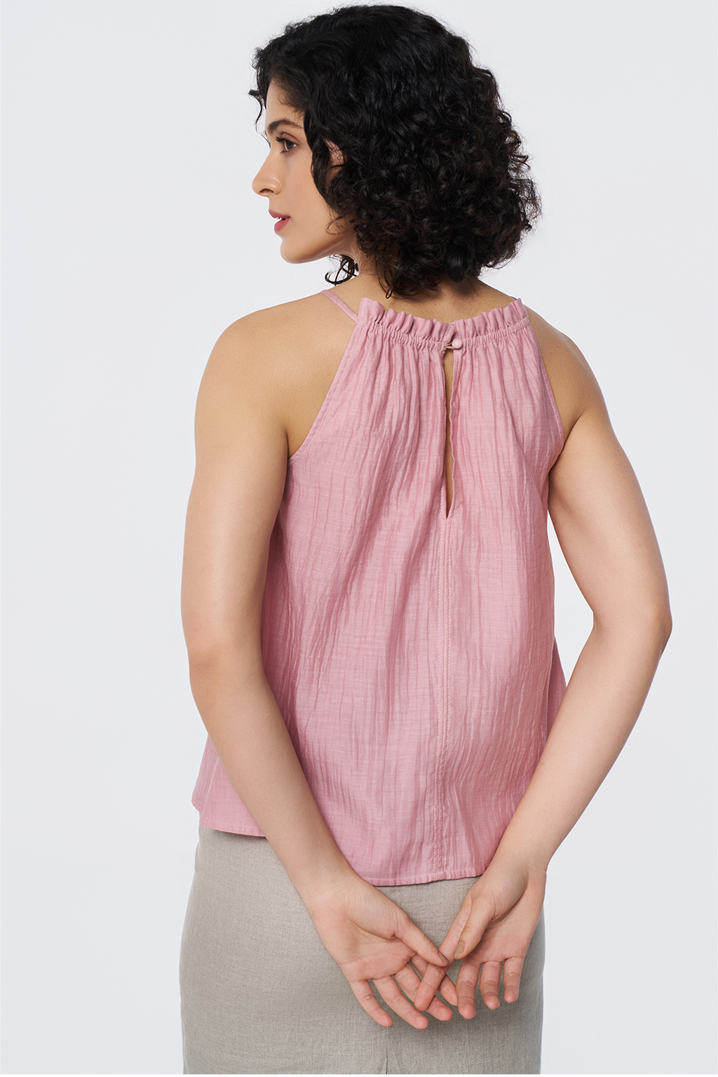 Dusty Rose Silk Halter Neck Top