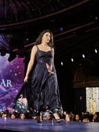 Navy Midnight Swan Embroidered Printed  Midi Dress