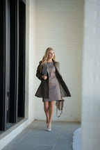 Modern Boardroom Sheath Dress with Trench Coat Set