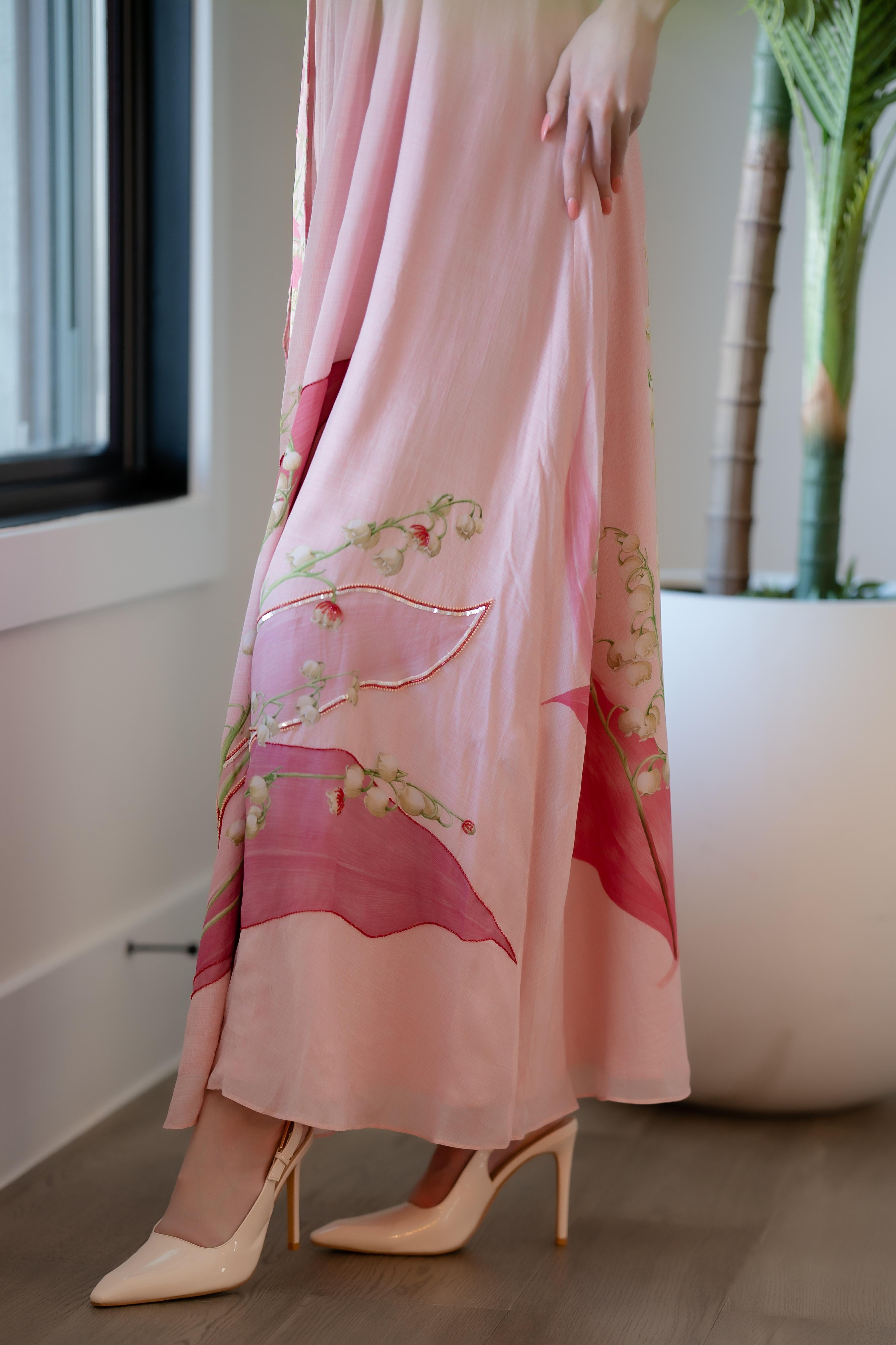 lily of the valley maxi dress Vintage 1960s Romantic Green Lily of the Valley Empire Waist Puff Sleeve Maxi Dress Size Small