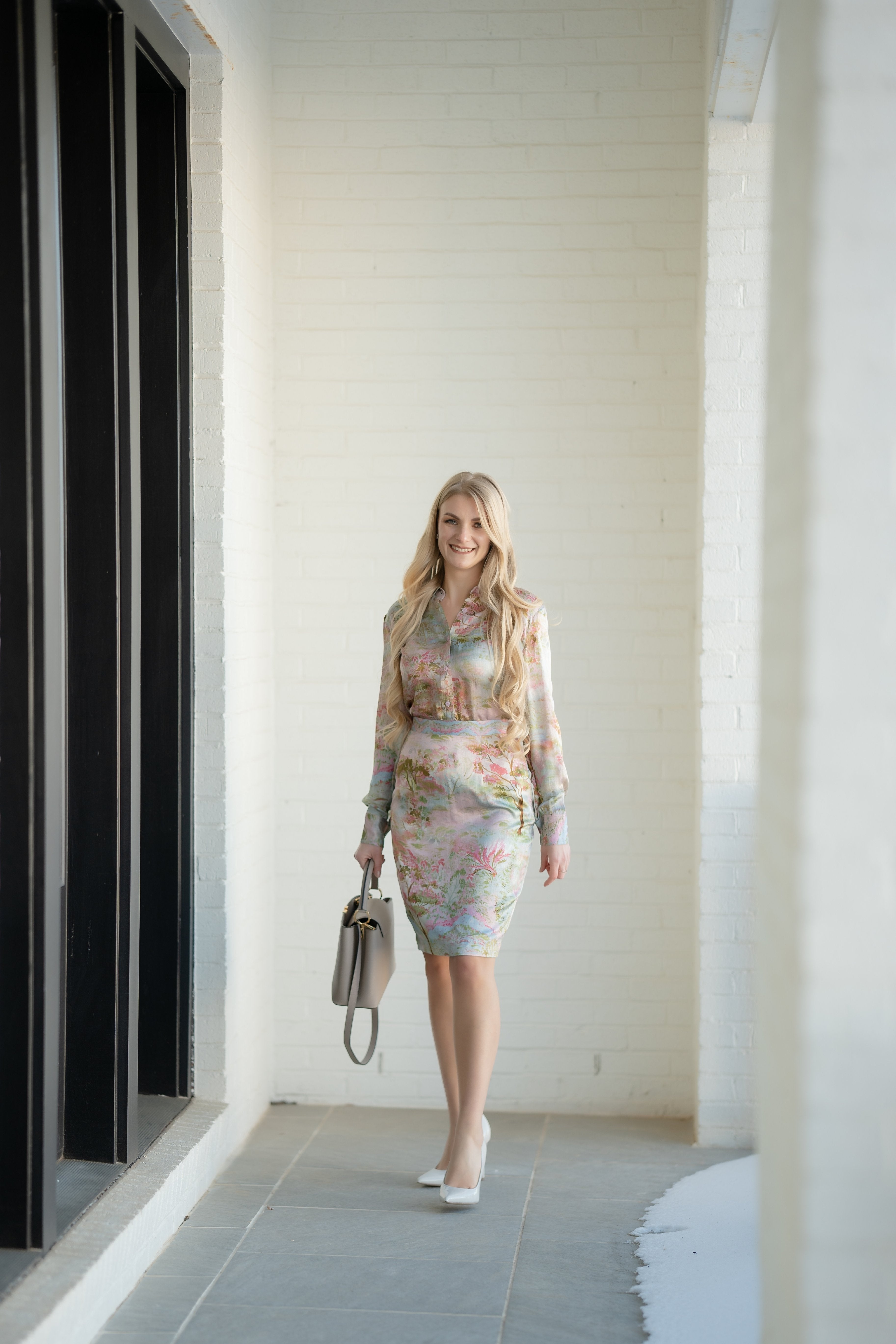 Zen Garden Floral Print Silk Top & Skirt Set