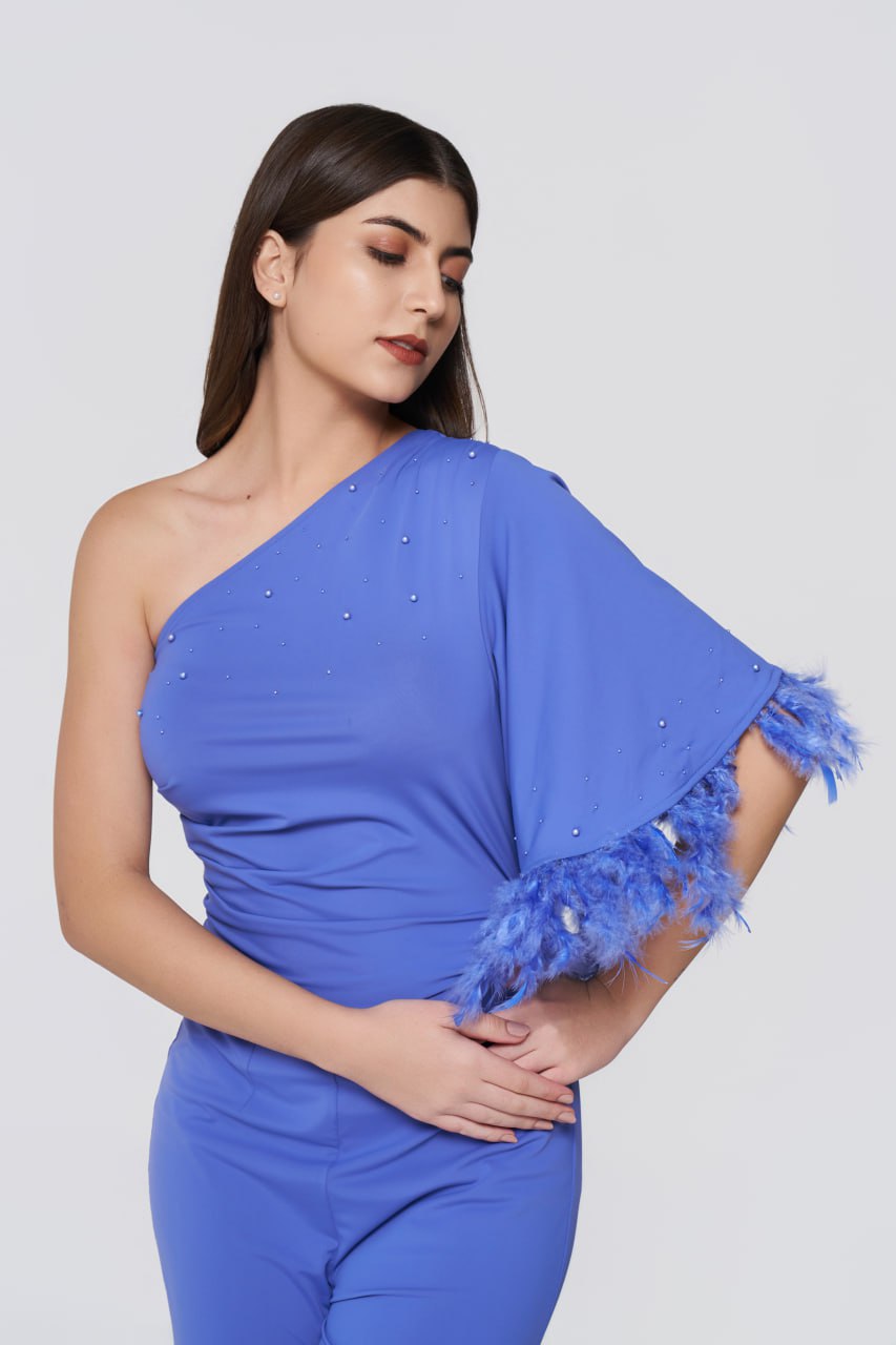 Azure Dream Feathered Jumpsuit