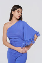 Azure Dream Feathered Jumpsuit