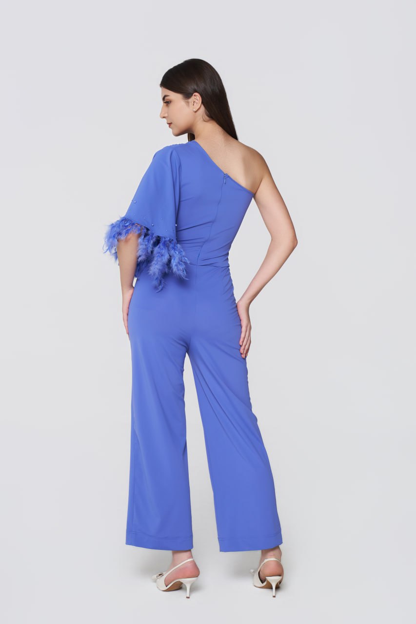 Azure Dream Feathered Jumpsuit