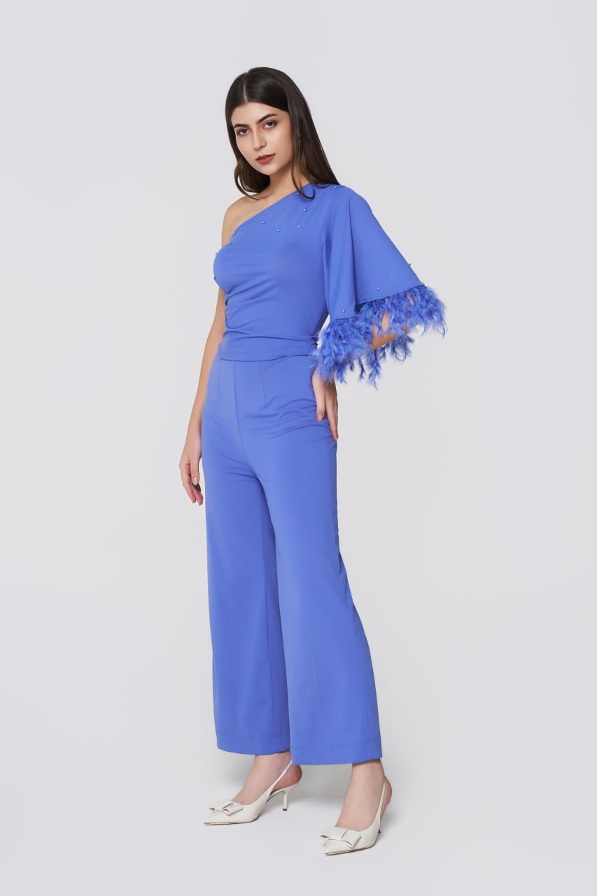 Azure Dream Feathered Jumpsuit