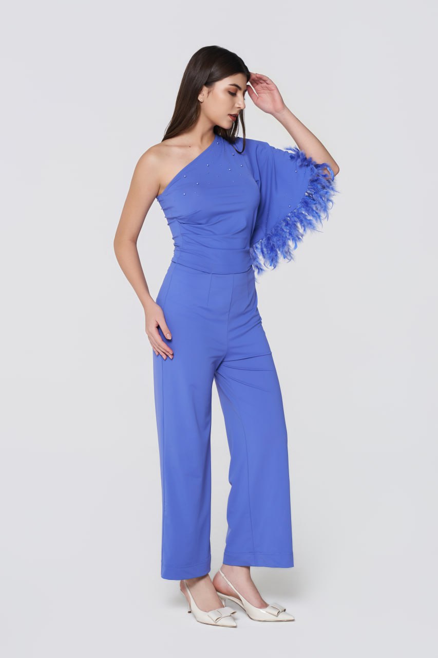 Azure Dream Feathered Jumpsuit